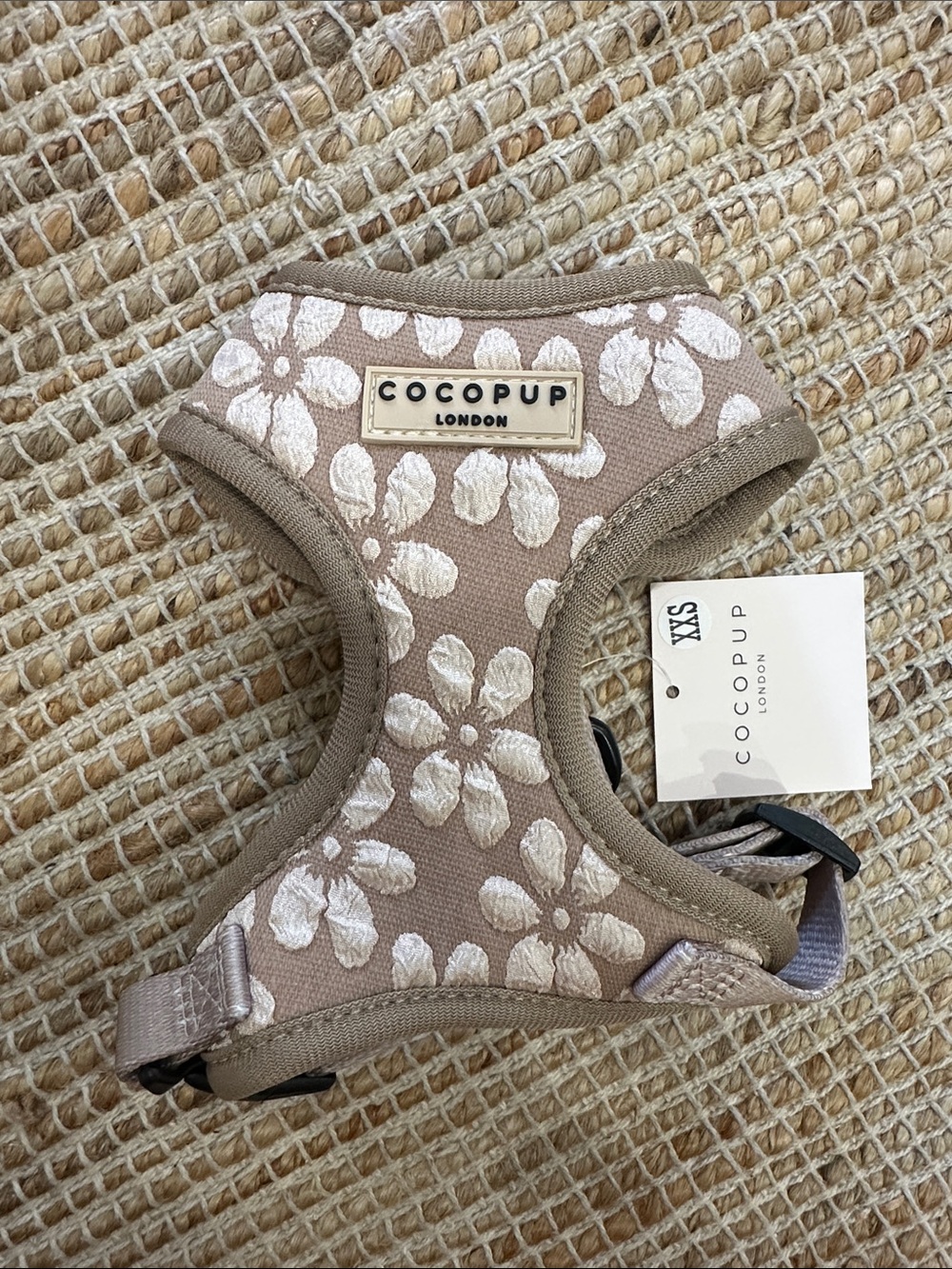 Cocopup London Taupe Floral Dog Harness - Cream Flower Print